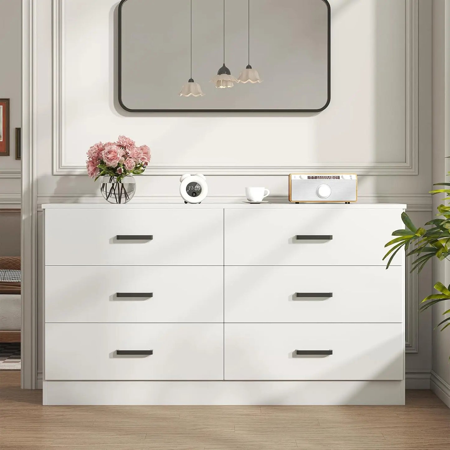 Dresser for Bedroom, 6 Drawer Double Dresser, Modern Chest of Drawers with Deep Drawers, TV Stand Large Storage Organizer