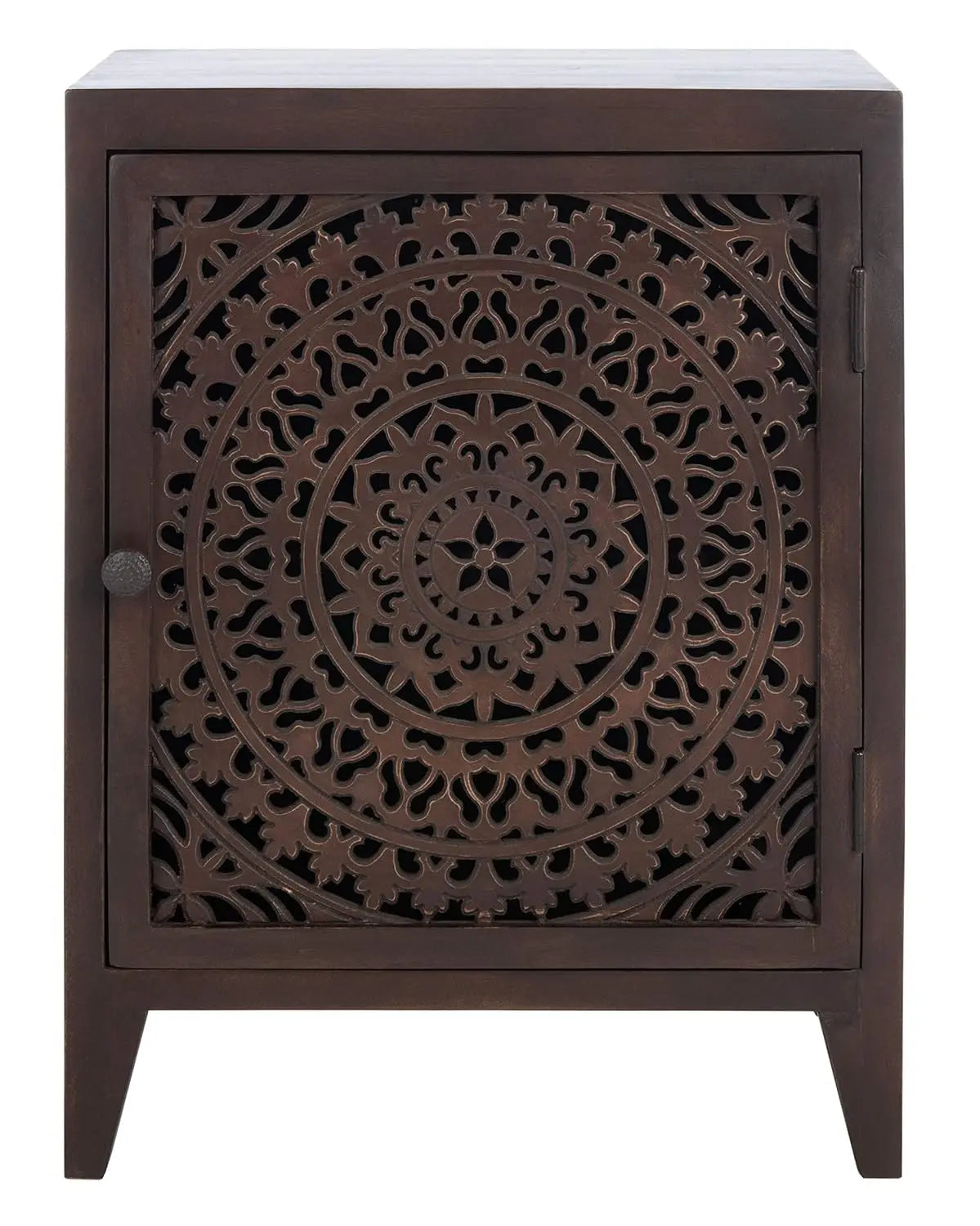 Carved Mandala Door Storage Nightstand Thea Wash Boho Bedroom Table