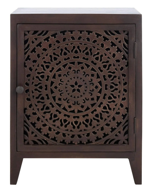 Carved Mandala Door Storage Nightstand Thea Wash Boho Bedroom Table
