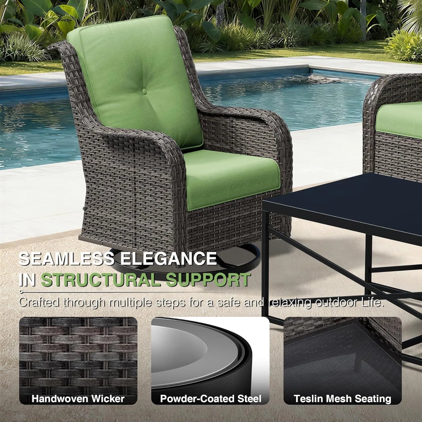 ZHENDAI Outdoor Swivel Rocker Patio Chairs Wicker High Back
