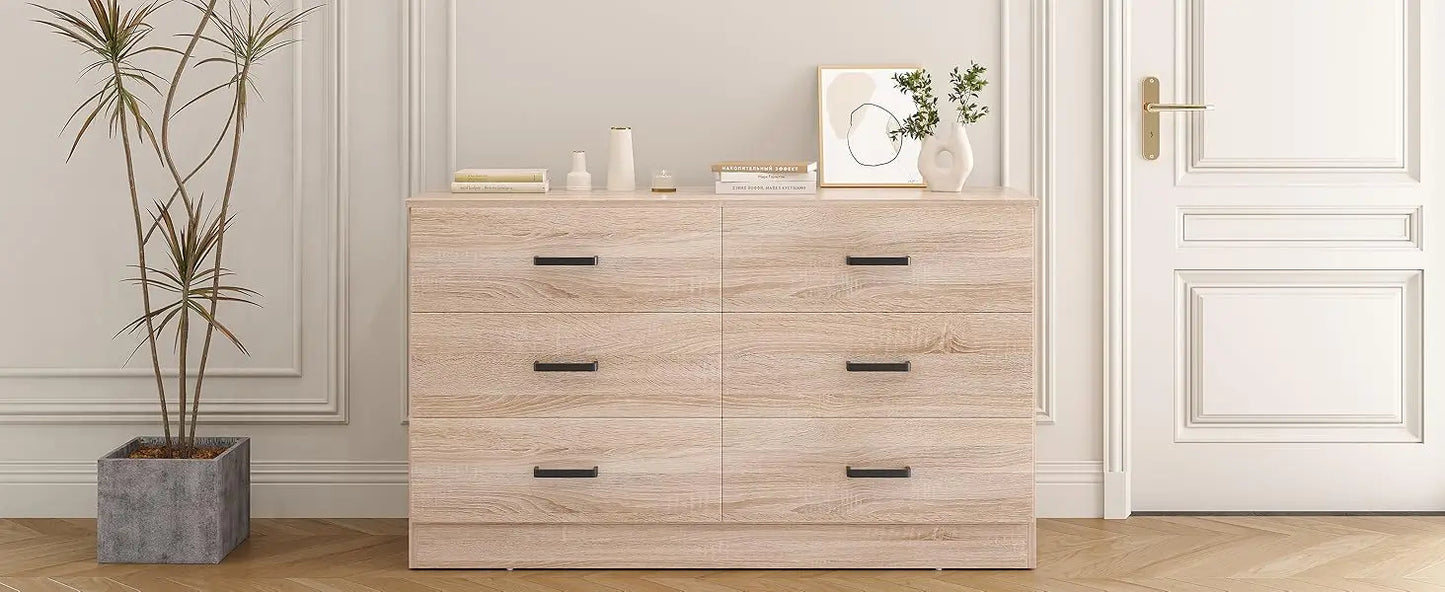 Dresser for Bedroom, 6 Drawer Double Dresser, Modern Chest of Drawers with Deep Drawers, TV Stand Large Storage Organizer