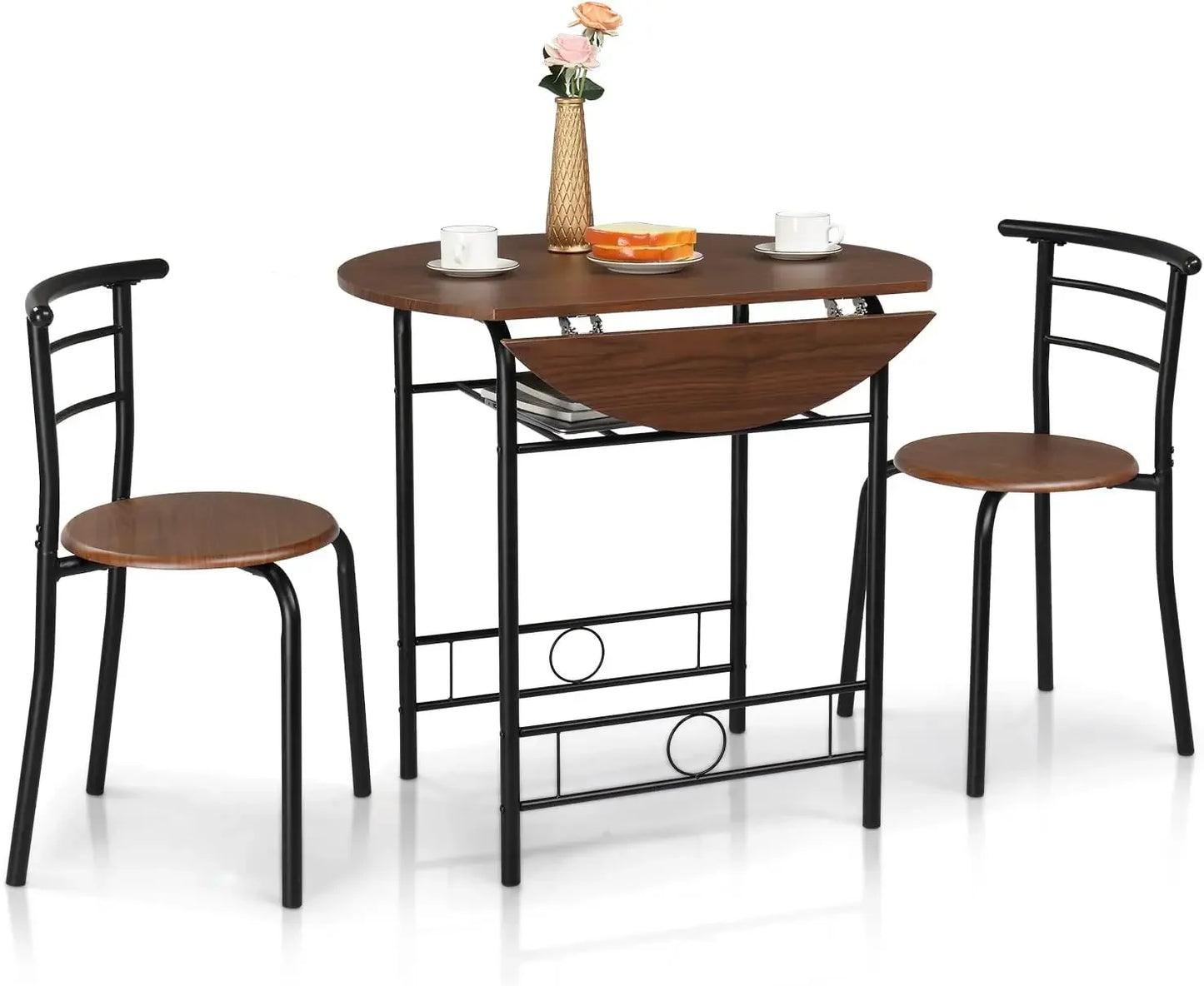 NONE Drop Leaf Dining Table Set 3 Pieces For Small Space Round Folding