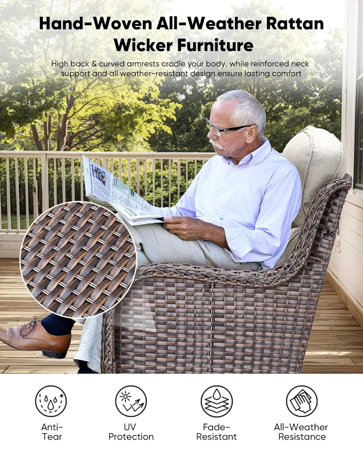 Outdoor Swivel Rocker Wicker Patio Chairs Set Of 2 Rattan