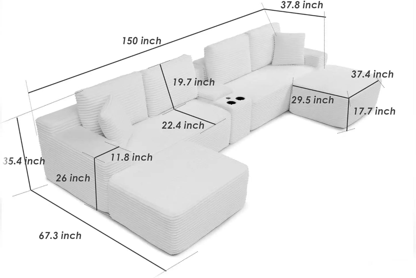 Modular U Shaped Sectional Sofa With Double Chaise Modern Cloud