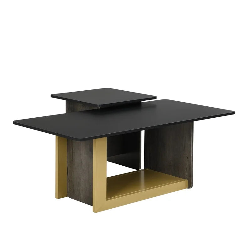Modern Light Luxury TV Stand and Coffee Table Set, Wood Console with Storage Cabinet and Adjustable Shelves for Living Room
