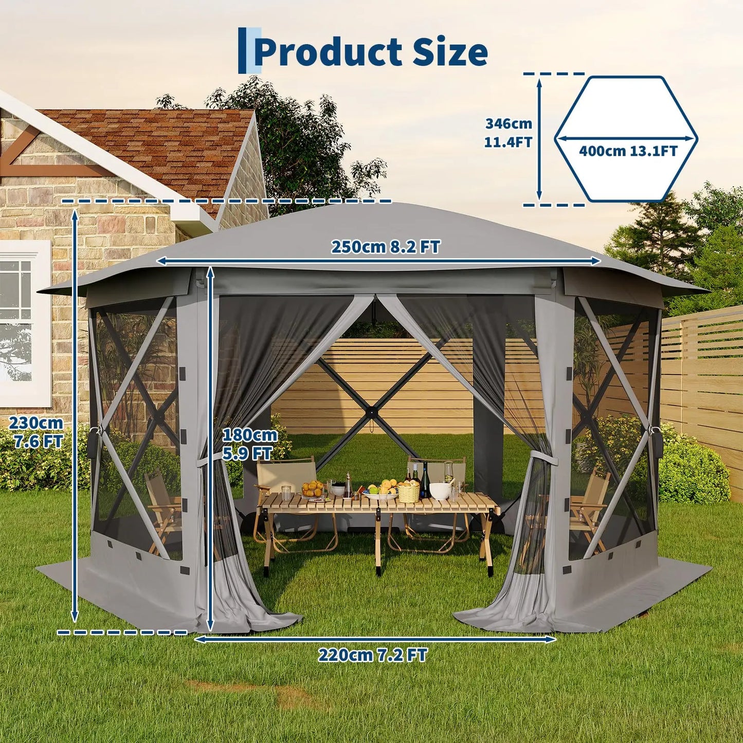 HiMISS Hexagon Pop Up Gazebo With Mosquito Netting