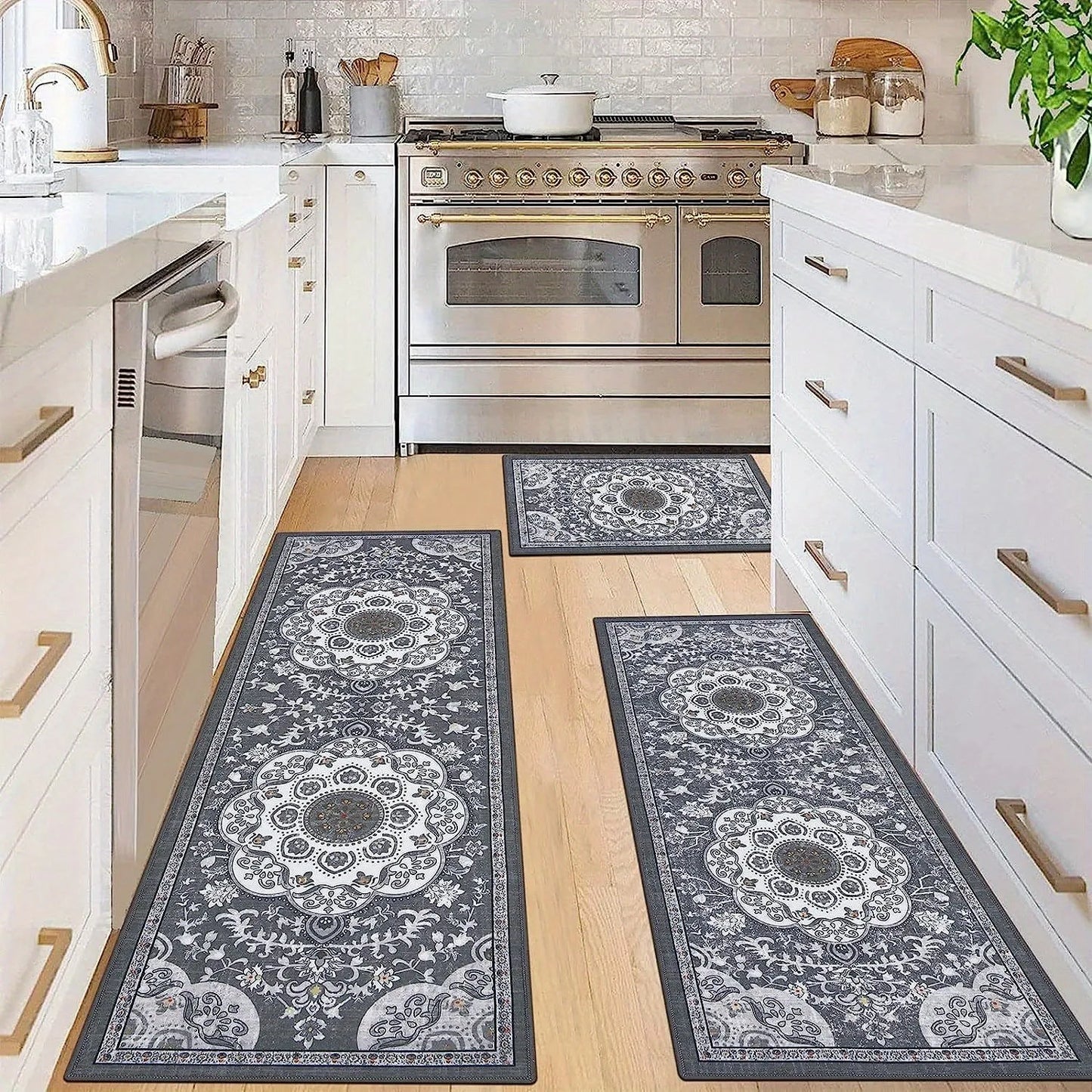 Bohemian 3 Piece Kitchen Floor Mat Set Non Slip Rug