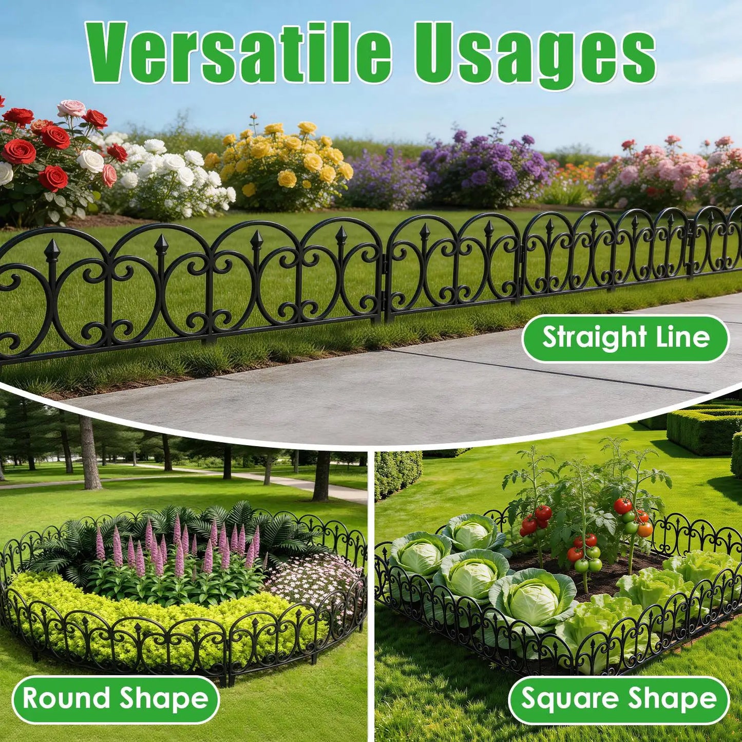 19.3ft Garden Decorative Fence 10Packs No-Dig Landscape Edging Flower Bed Border Rustproof Plastic Lawn Fence Outdoor US Stock