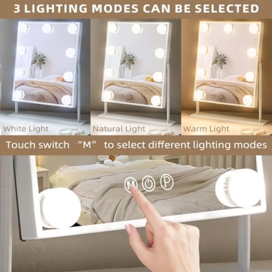 Vanity Mirror with Lights Lighted Makeup Mirror with 9 LED Bulbs Plug in Light Up Makeup Mirror with Lights 360 Rotation with 1
