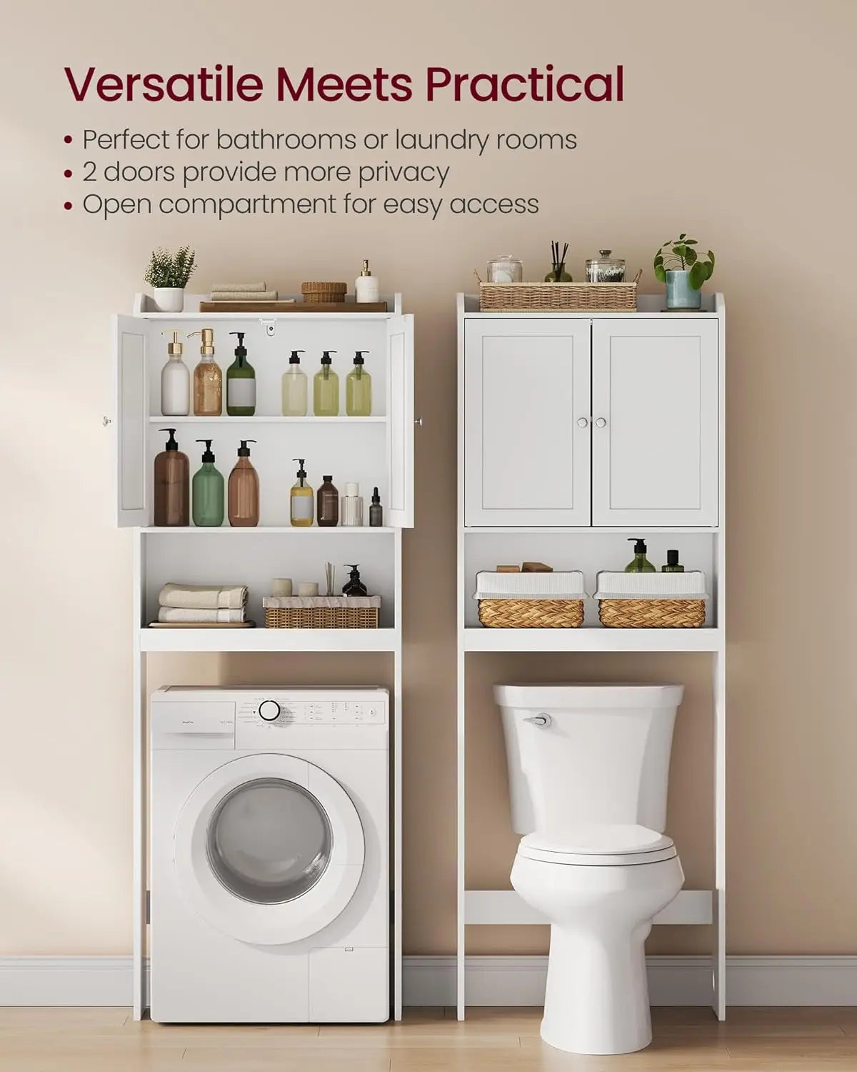 Over the Toilet Storage Cabinet, Bathroom Storage Cabinet with Doors, Adjustable Shelves, Space-Saving, Modern, 7.9 x 24.6 x 70