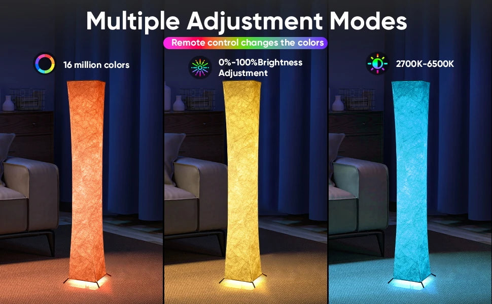 Modern RGB LED Floor Lamp Dimmable Remote Control Tyvek Shade