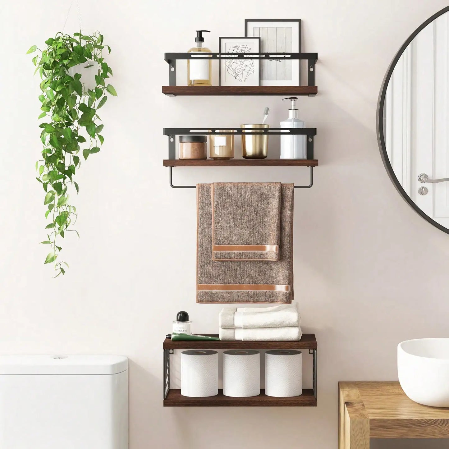 Tomnk Three Tier Over Toilet Wall Mounted Bathroom Shelves