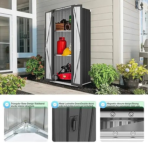 Dark Grey Tall Outdoor Storage Cabinet With Two Adjustable Shelves, Fully Weatherproof And Rust-Resistant For Garden Or Patio