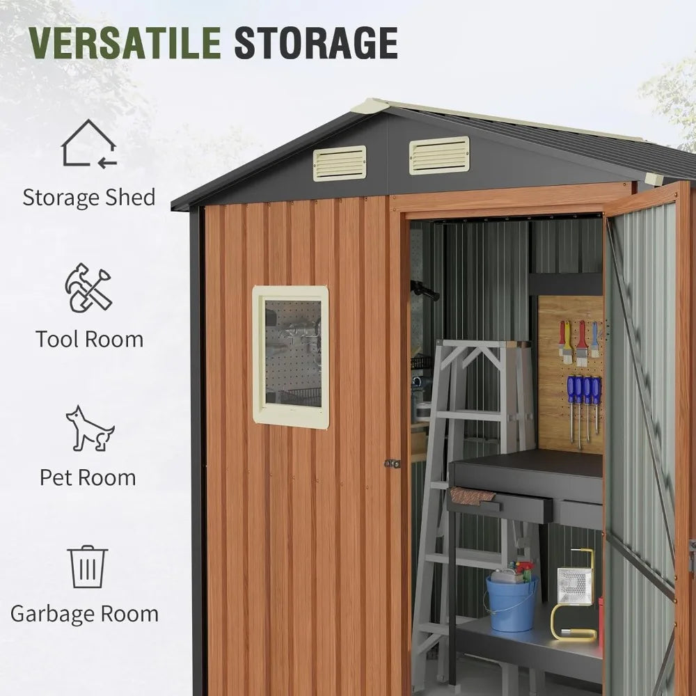 Outdoor Metal Storage Shed With Window Lockable Door