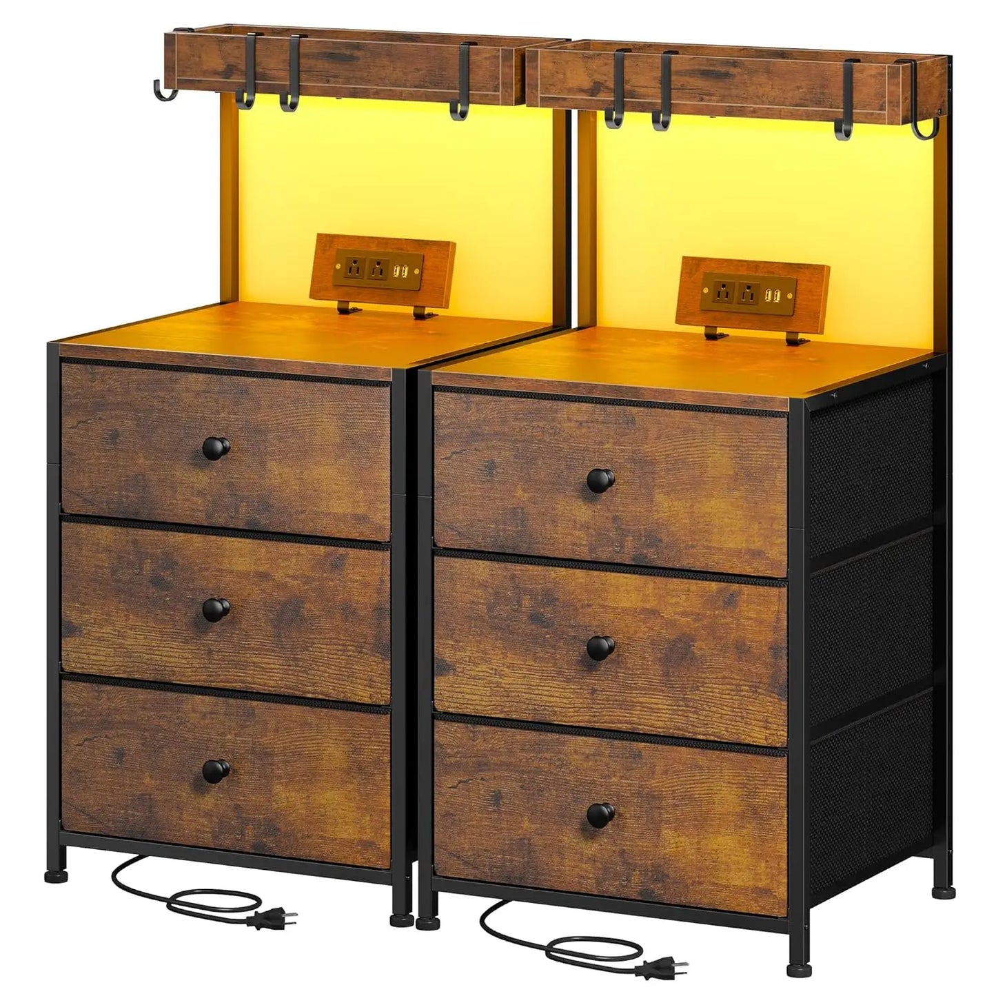 Night Stand Set of 2 With Charging Station And Led