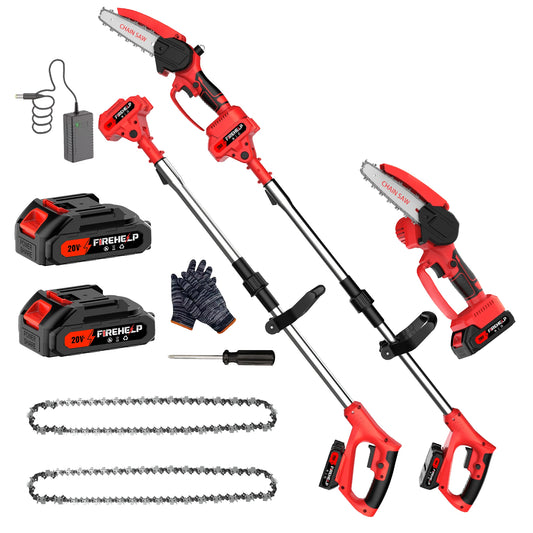 Firenheip 2-in-1 Cordless Pole Saw features an adjustable extension design, ideal for wood cutting and pruning tasks. Perfect fo