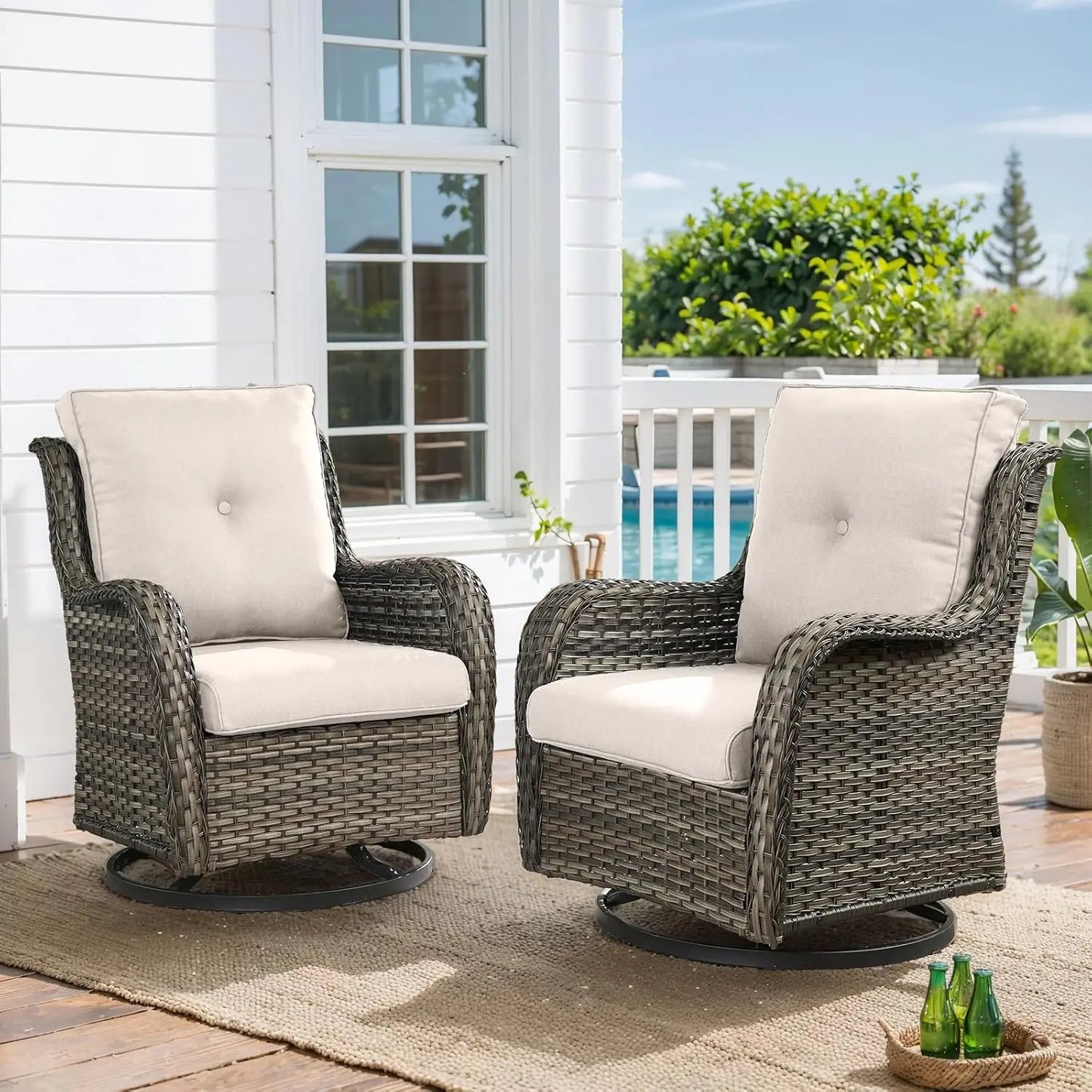 Outdoor Swivel Rocker Wicker Patio Chairs Rattan Set