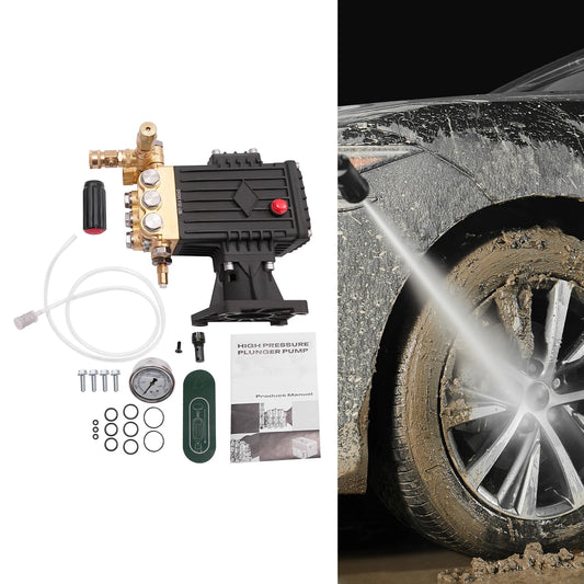 4000PSI 4GPM High Pressure Brass Pump Head Gas Pressure Washer Pump 13HP 3400RPM Direct Drive Rust Proof Aluminum Shell with Pressure Gauge for Car Wall Sidewalk
