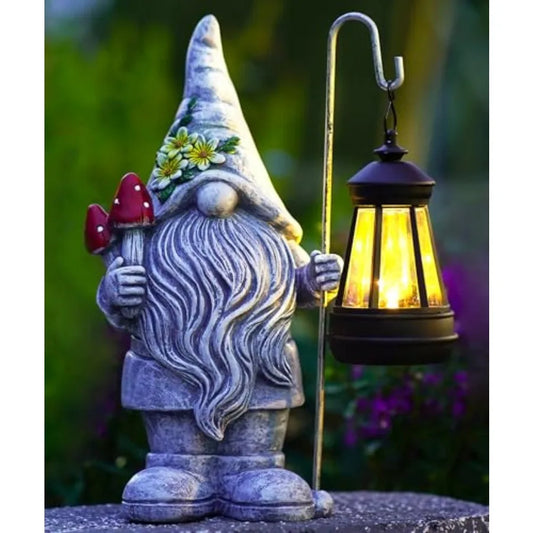 Garden Gnome with Solar Lantern: Outdoor Statue Decorations for Home Yard Lawn Balcony Patio Porch - Mothers Day Gifts for Mom
