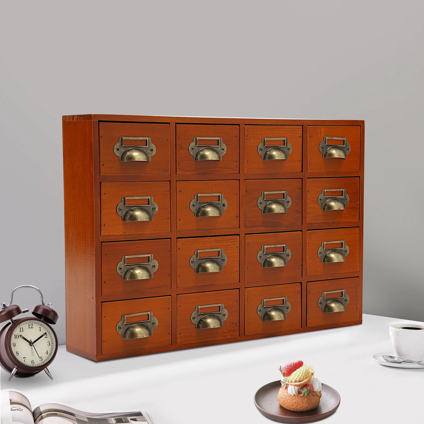 16 Drawers Storage Cabinet,, Apothecary Chests and Cabinets, Herb Storage Box, Wooden Desk Drawer Organizer