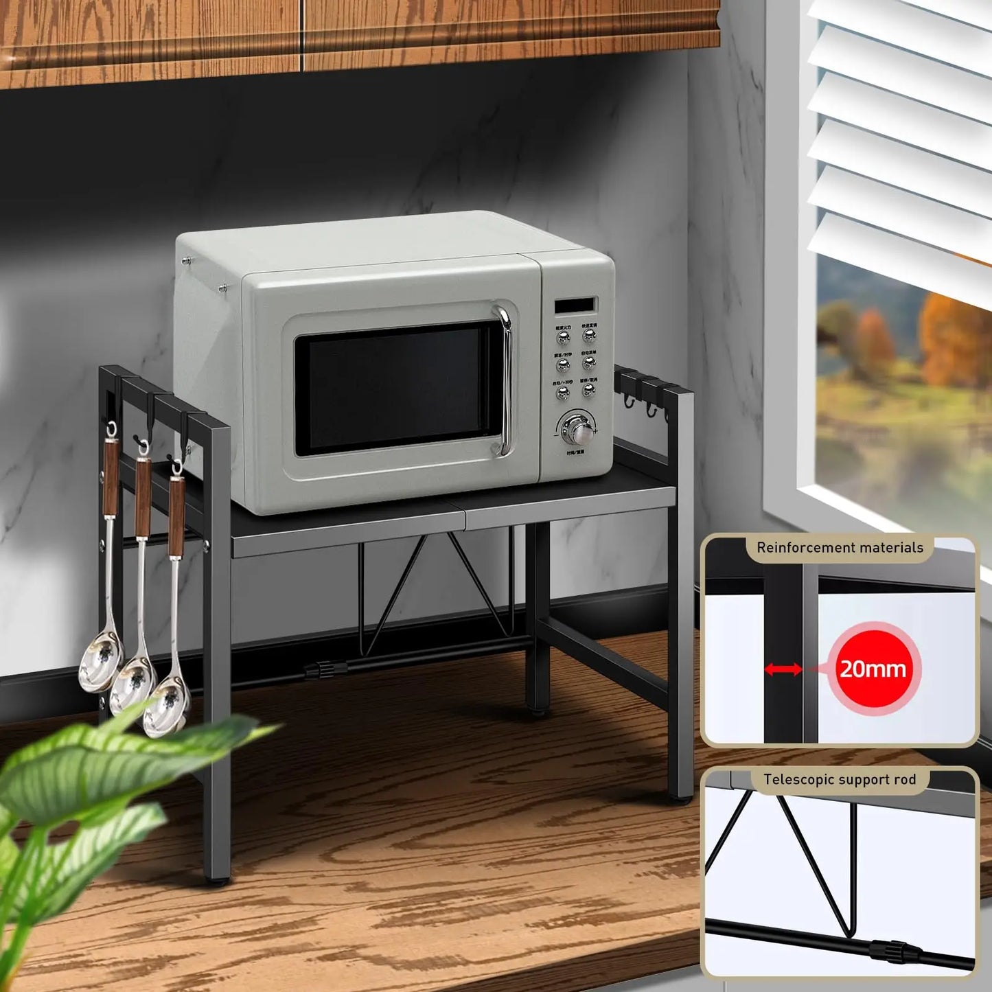Expandable Microwave Shelf Organizer For Countertop Storage Rust Proof