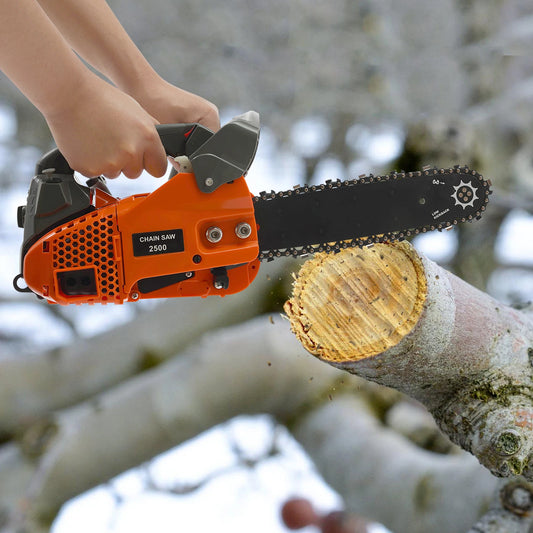 25.4cc 2-Cycle Gas Powered Chainsaw 11.8-inch Guide Bar 900W Gasoline Power Chain Saws Tree Cutting Trimming Log 1.22hp