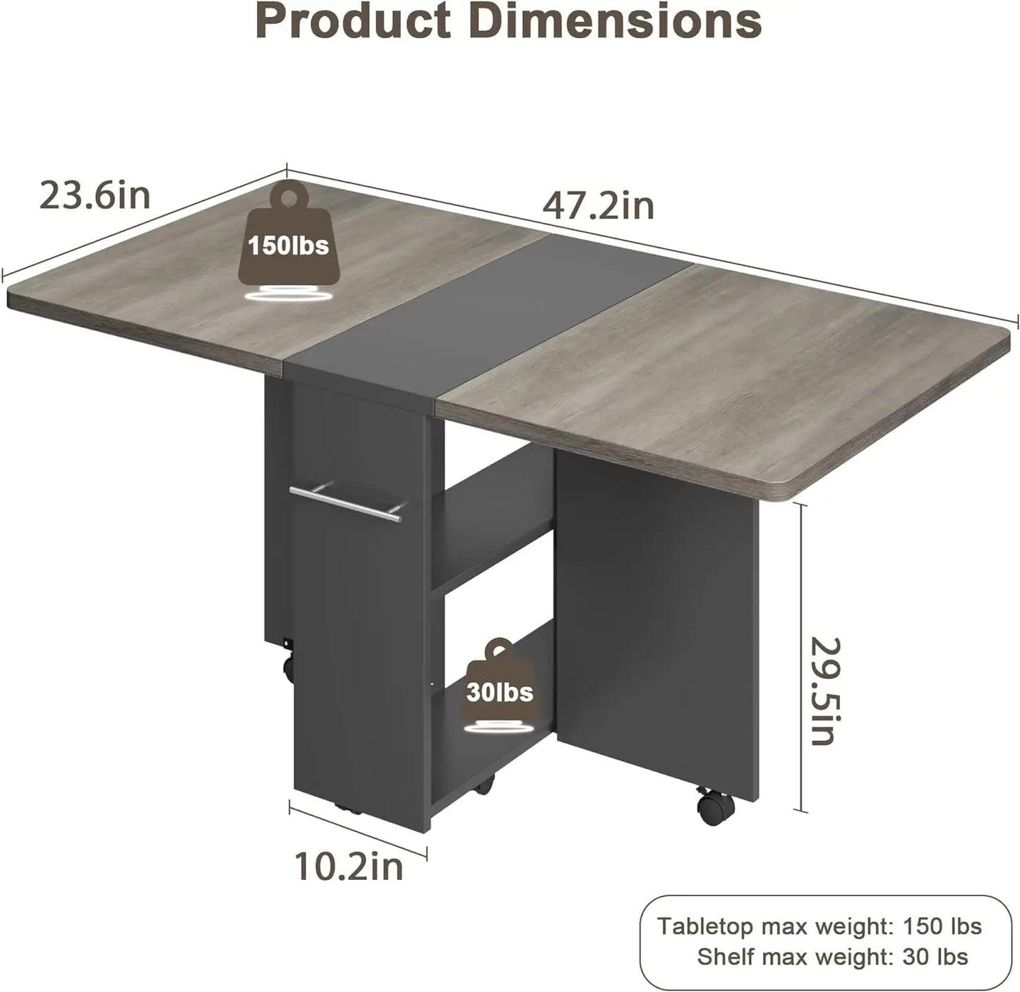 Folding Dining Table With 2 Tier Storage-Extendable Drop Leaf Space Saving Kitchen Dining Room Tables For 4,, Customized