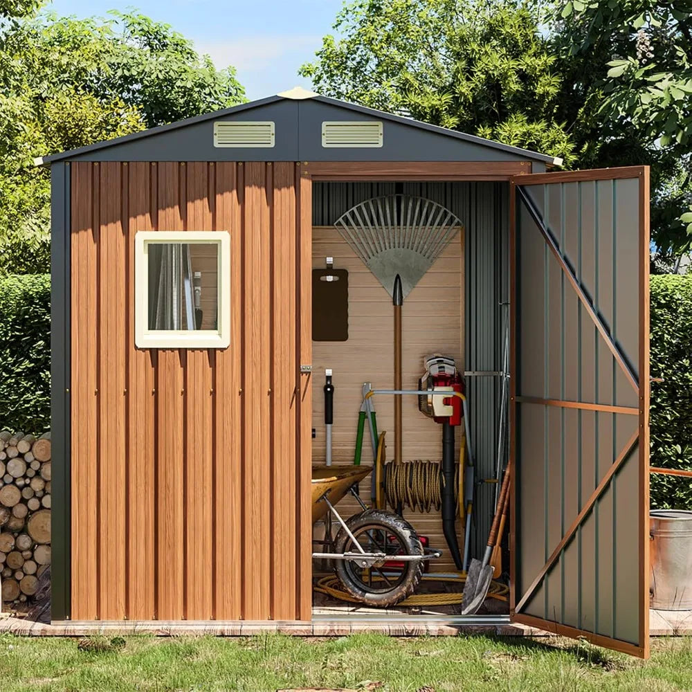 Outdoor Metal Storage Shed With Window Lockable Door