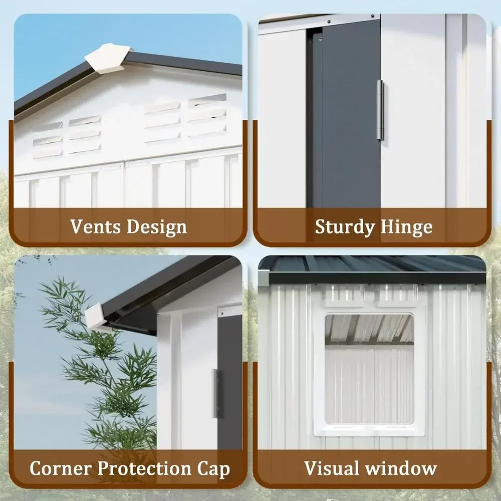 6x3.6ft Outdoor Galvanized Steel Shed - Lockable Door & Window, Weatherproof Storage for Garden Tools and Equipment