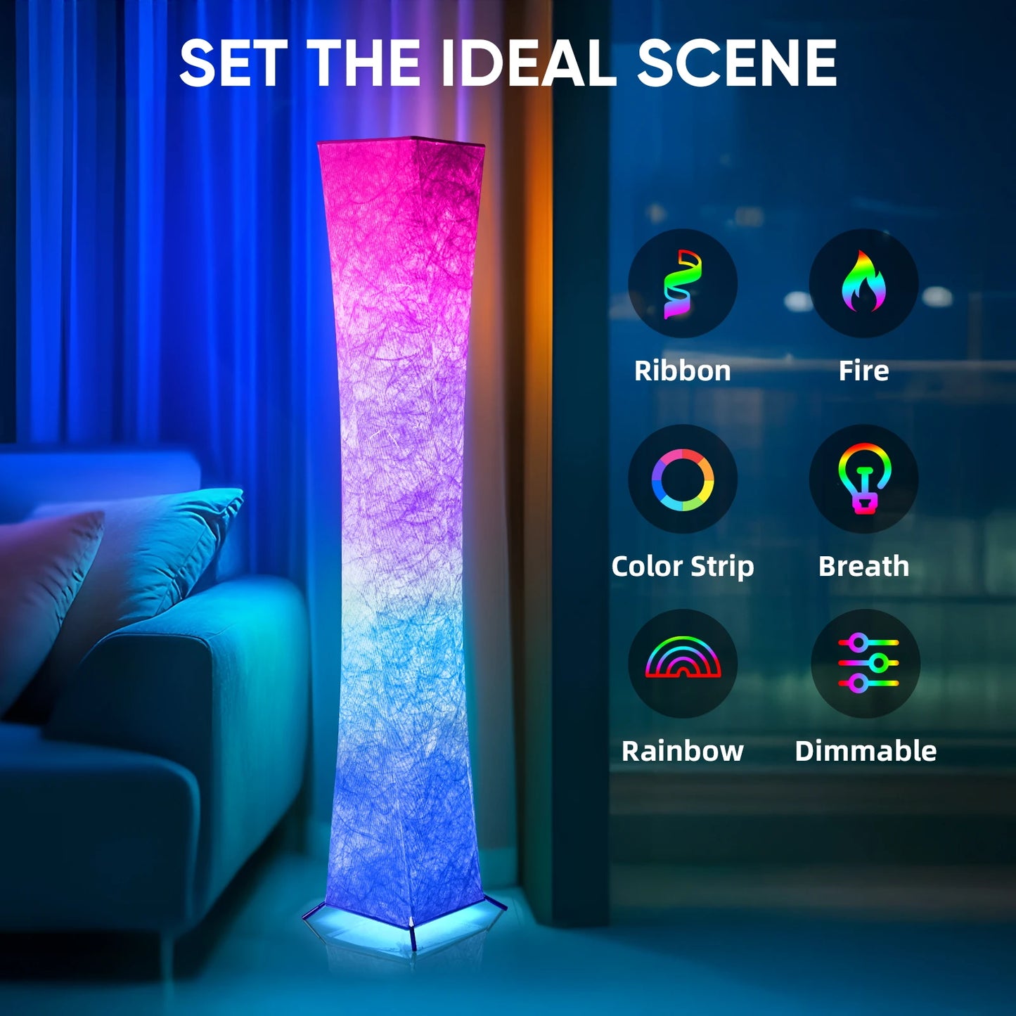 Modern RGB LED Floor Lamp Dimmable Remote Control Tyvek Shade