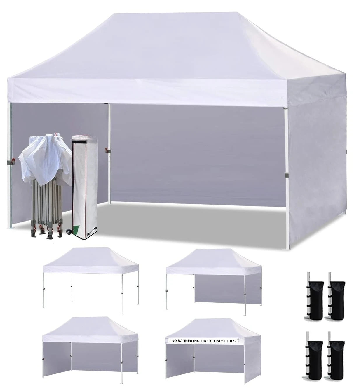 Pop Up Canopy Tent With 4 Removable Zipper End Side Walls Roller Bag