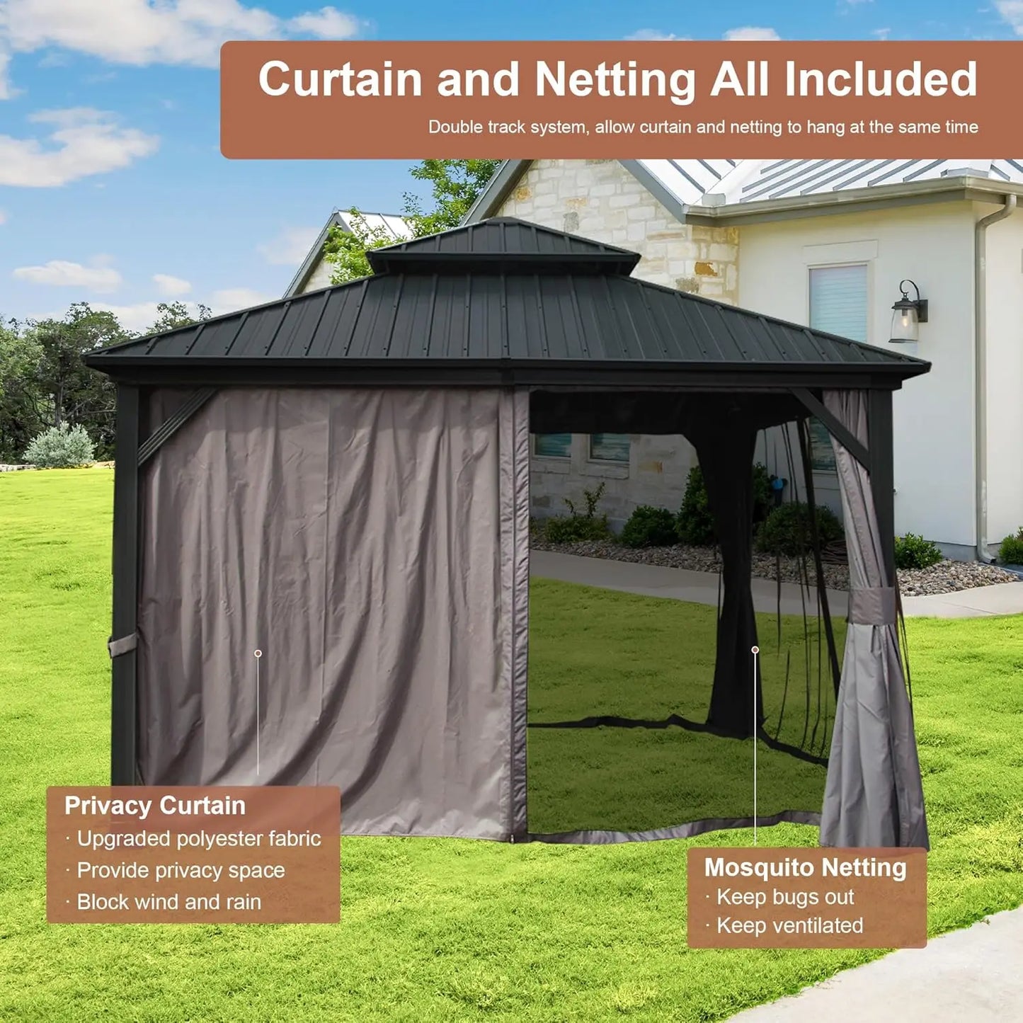 Hardtop Outdoor Gazebo With Aluminum Frame And Galvanized Roof Canopy