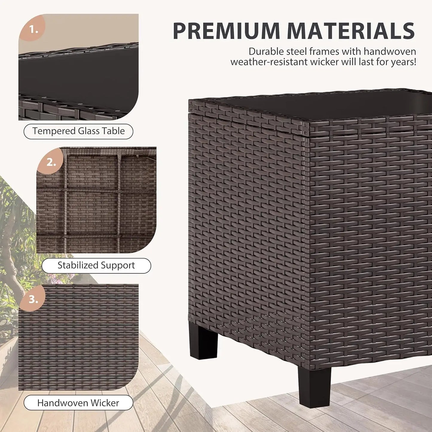 Patio Furniture Set Outdoor Wicker Rattan Bistro Cushioned Chairs