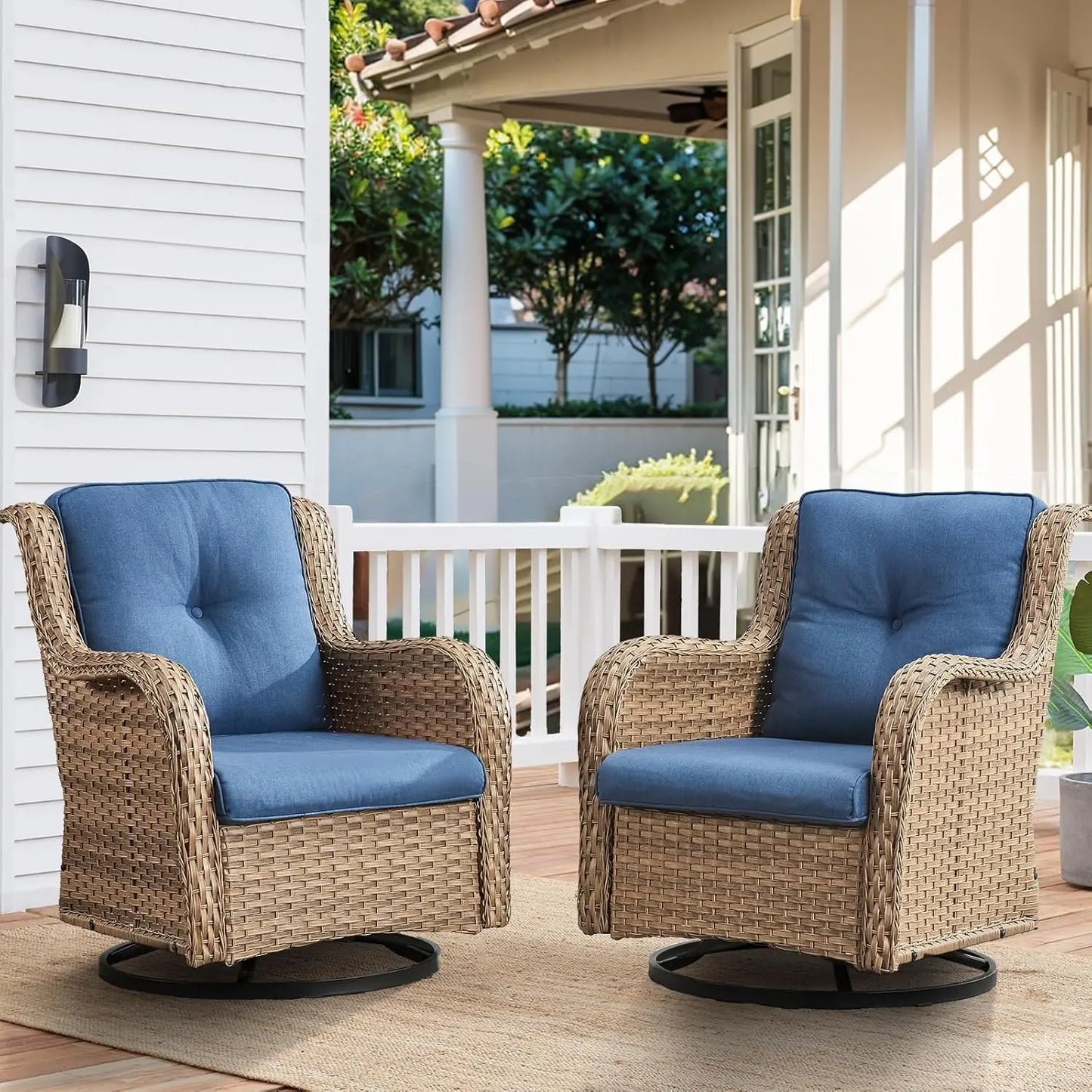 Outdoor Rattan Wicker Swivel Rocker Patio Chairs Set