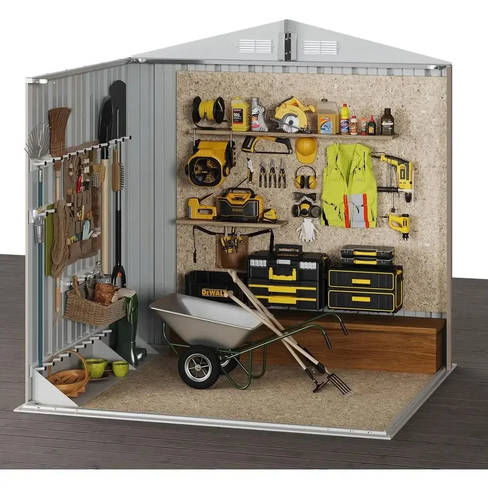 6.2x4ft Outdoor Storage Shed with Lockable Door and Sloping Roof - Brown Metal Garden Tool Shed for Backyard, Patio, Poolside