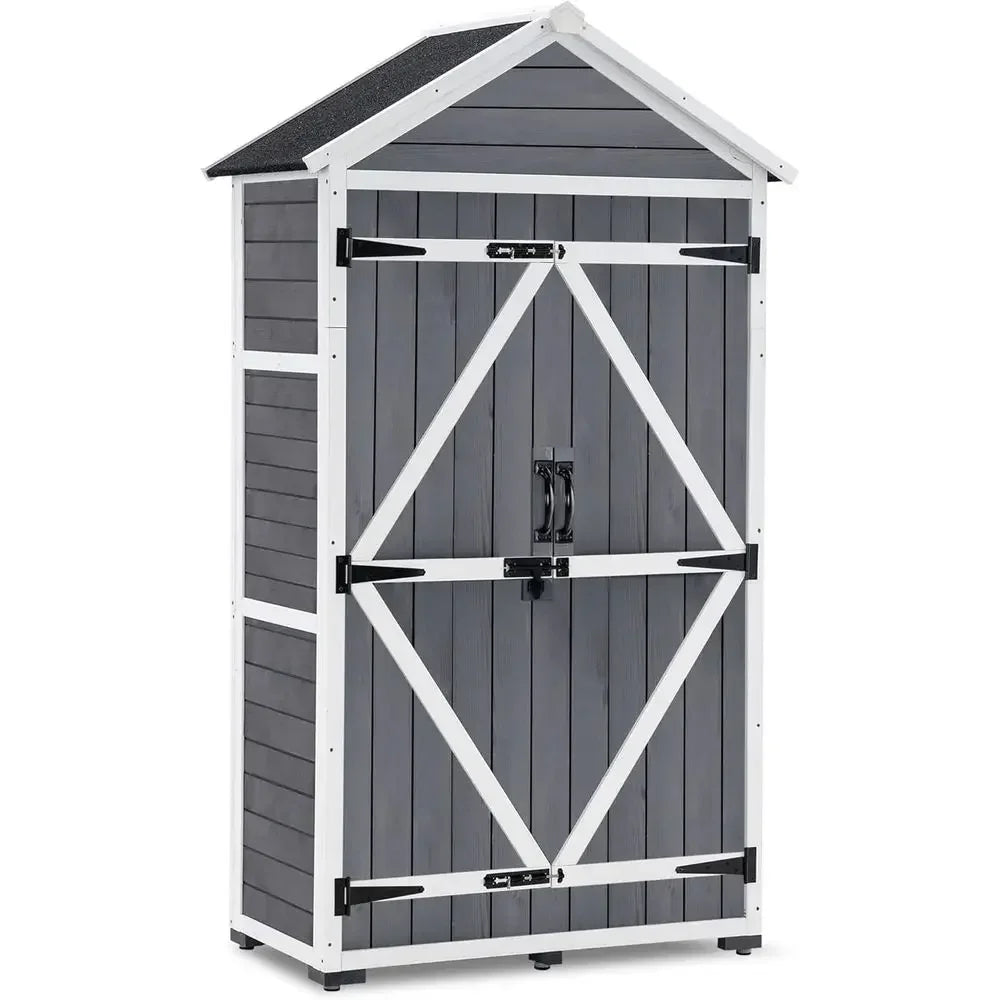 Durable Outdoor Storage Cabinet with Two Shelves, Weather-Resistant Shed for Lawn and Garden Tools