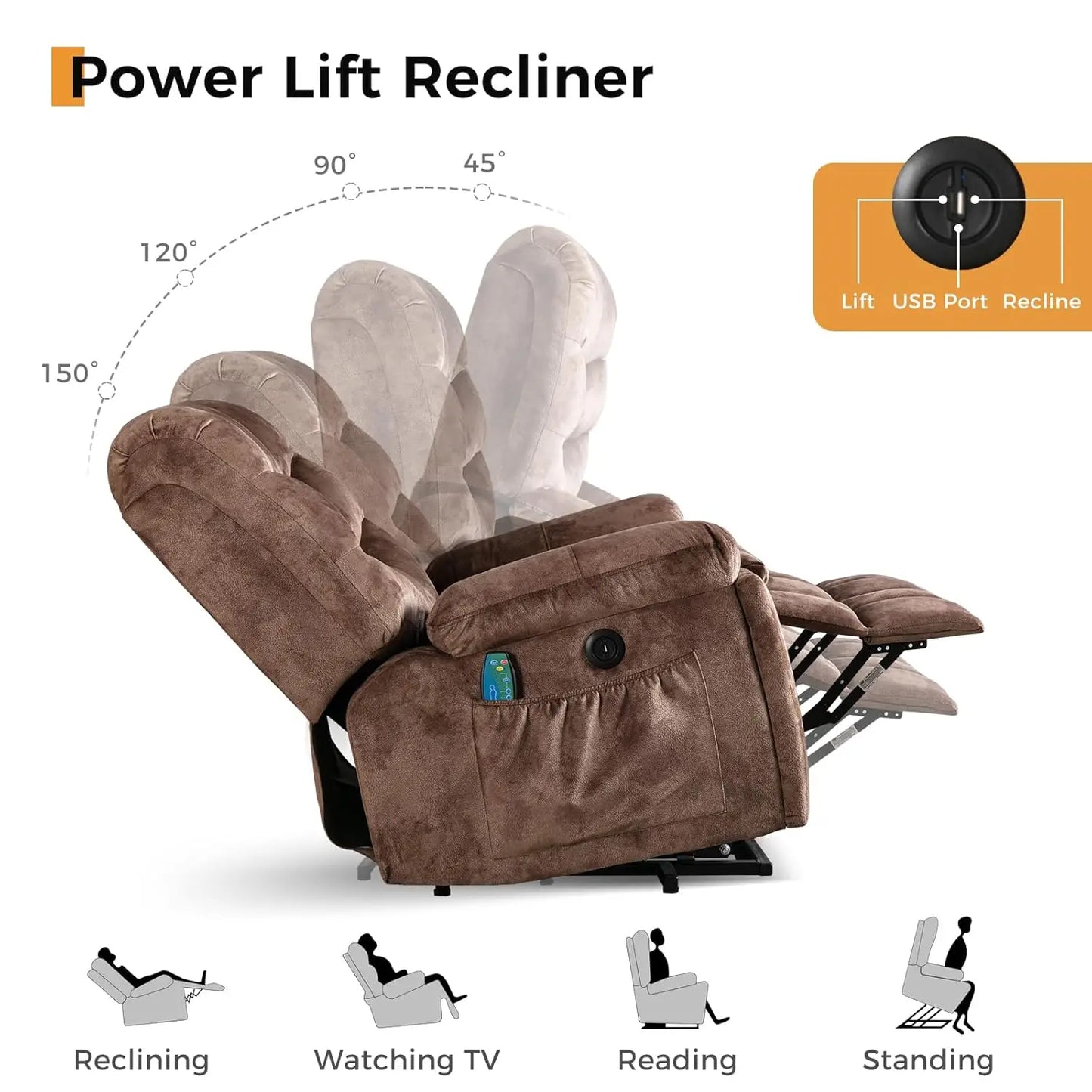 Large Power Lift Recliner with Massage and Heat for Elderly, Heavy Duty & Safety Motion Reclining Mechanism,, Customized
