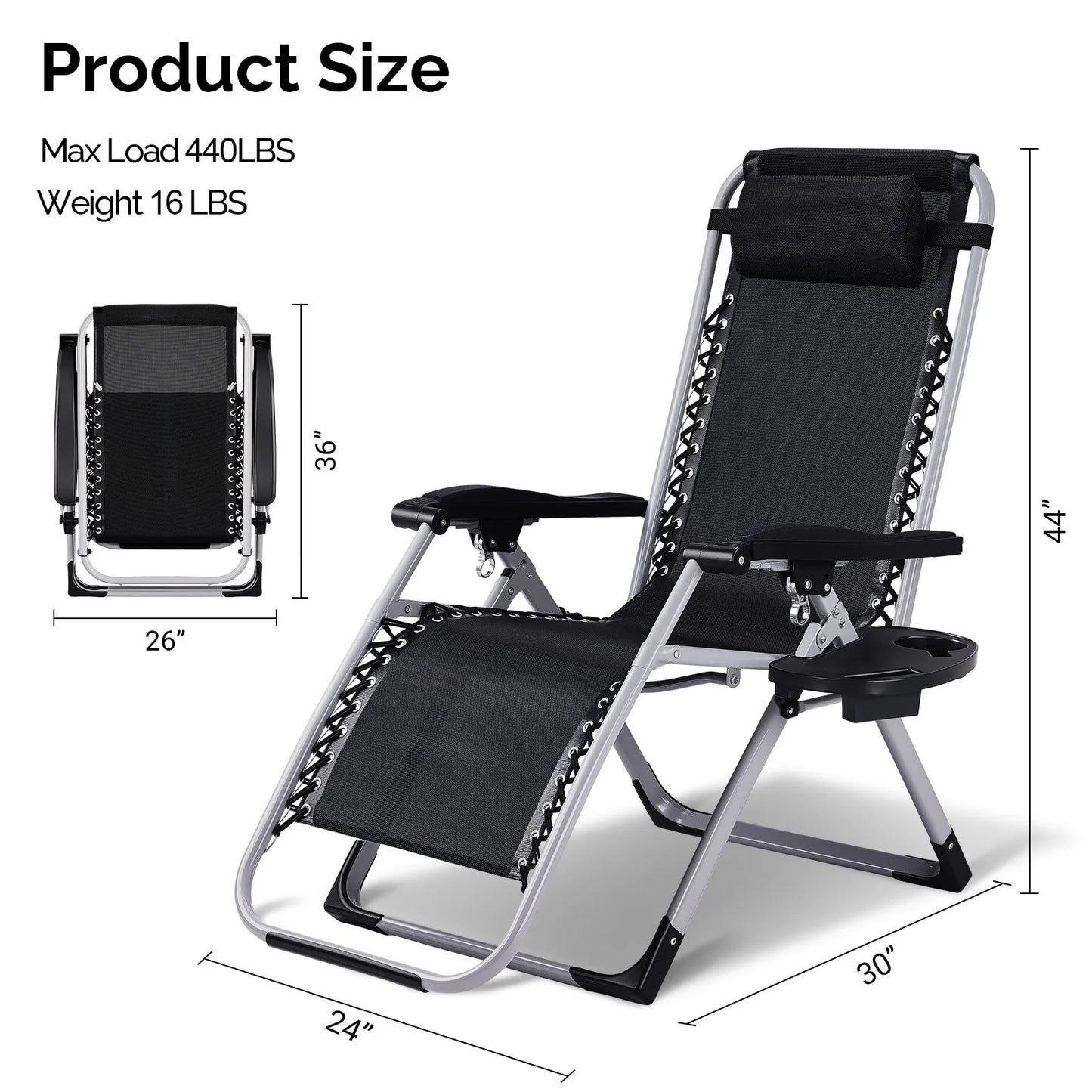 Folding Zero Gravity Recliner Chair 300 LBS Capacity