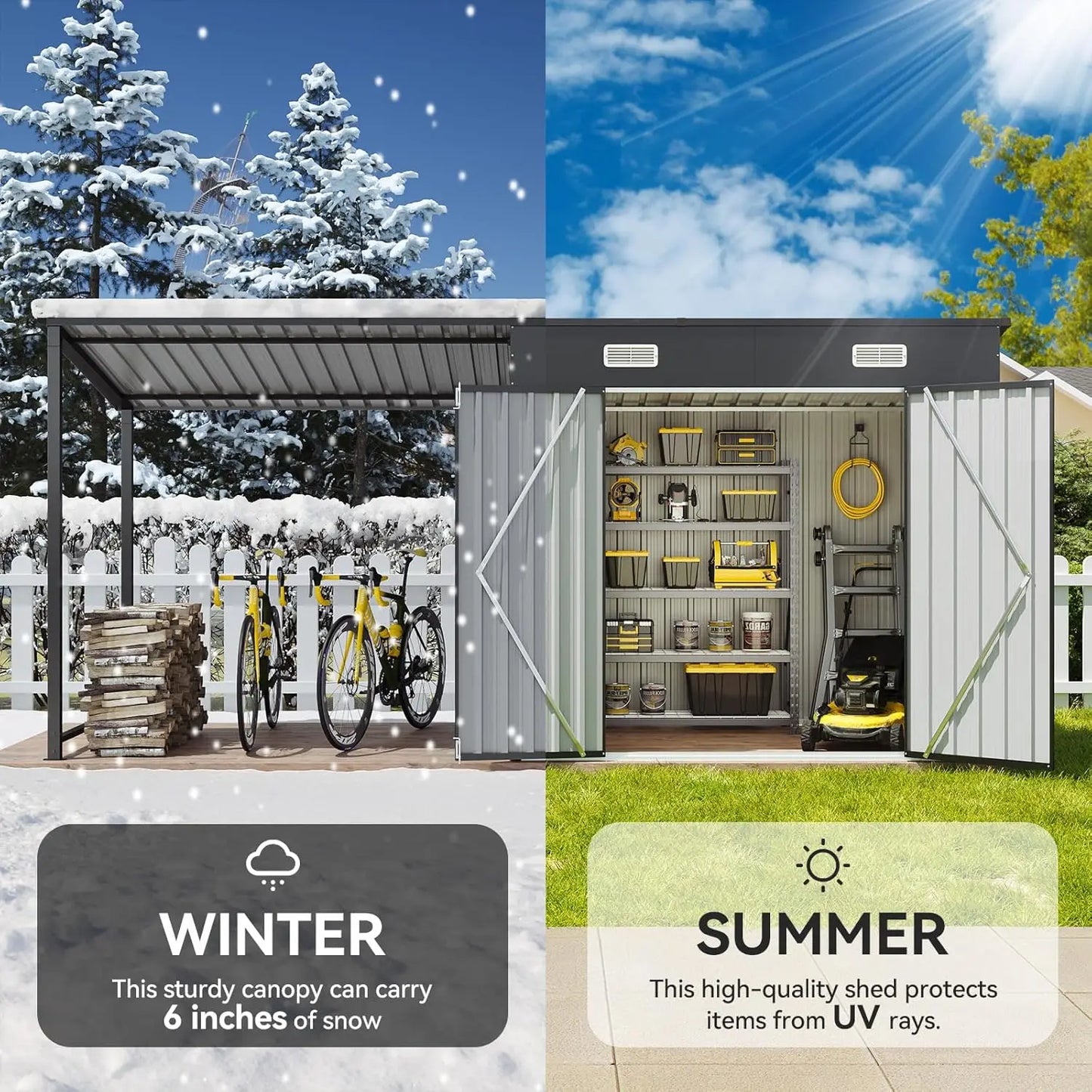 6x4FT Outdoor Storage Shed& Hardtop Gazebo Combo,12x4FTMetal Lean To Shed with Open-Sided Pergola,2-in-1Durable Garden Tool Shed