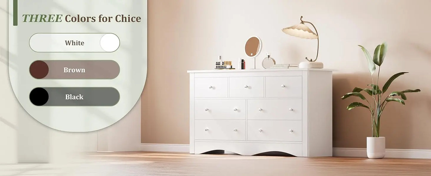 Furmax Dresser for Bedroom 7 Wood Dresser Chest of Drawers TV up to 65 inch TV Stand Storage Chest Drawers Hallway Entryway