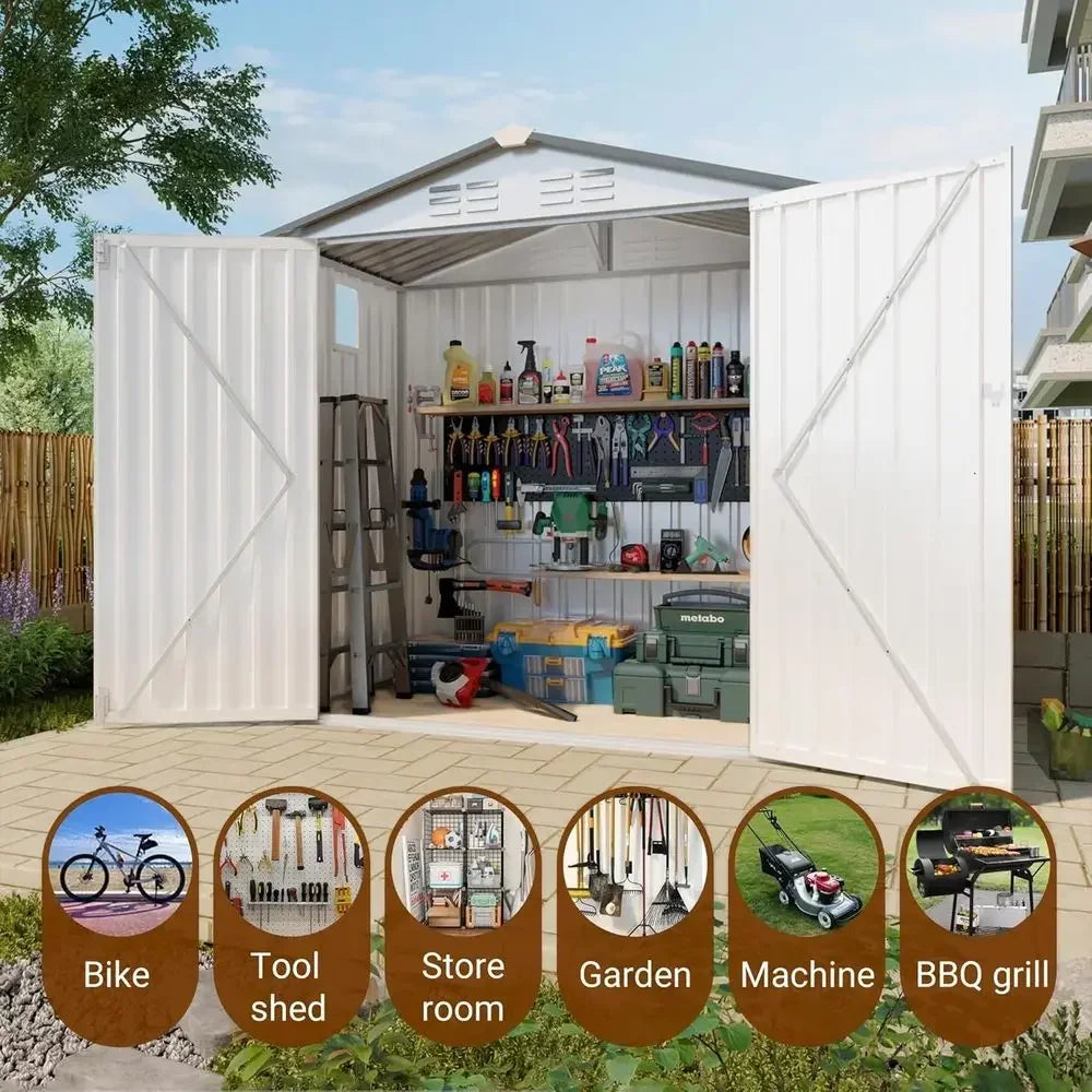 6x3.6ft Outdoor Galvanized Steel Shed - Lockable Door & Window, Weatherproof Storage for Garden Tools and Equipment