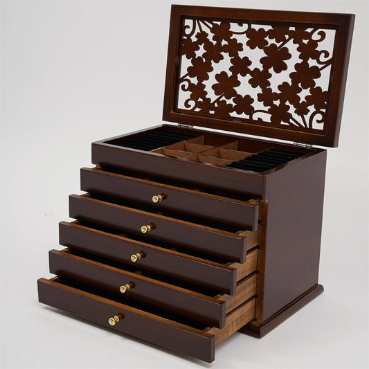 6-Tier Large Jewelry Box Jewelry Organizer Earrings Ring Drawer Type Storage Box Multi-functional Storage Case Vintage Wood Gift