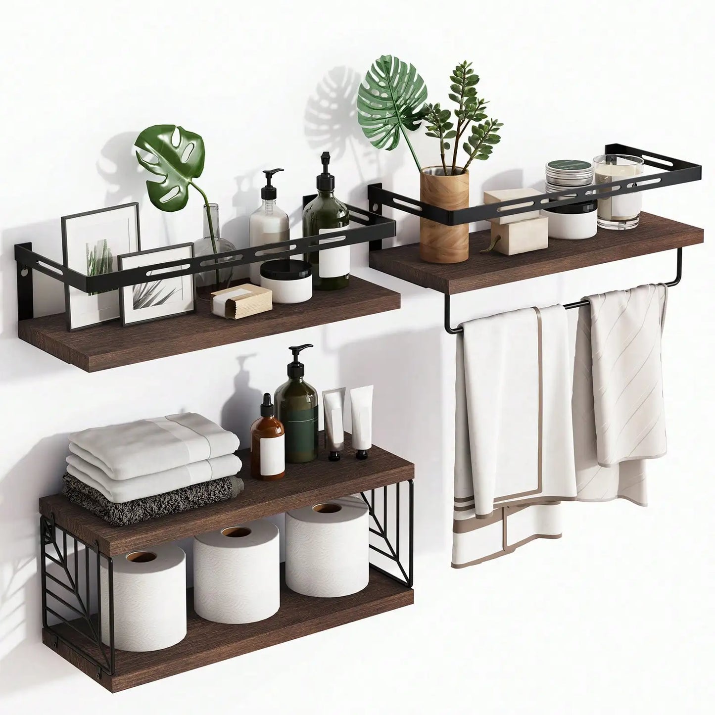 Wall Mounted Bathroom Shelves Over Toilet Rustic Wood Metal Frame