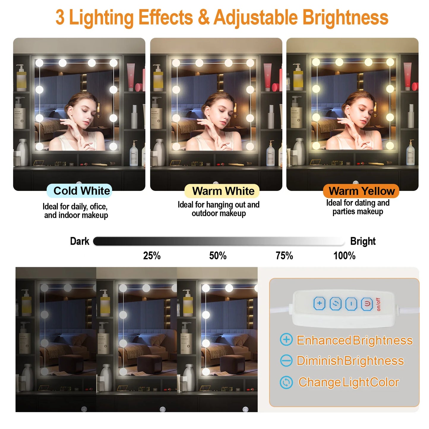 Large Light Luxury Vanity Set, 3 Color Dimmable LED Mirror, 5 Drawers Sturdy Frame Bedroom Easy Assembly