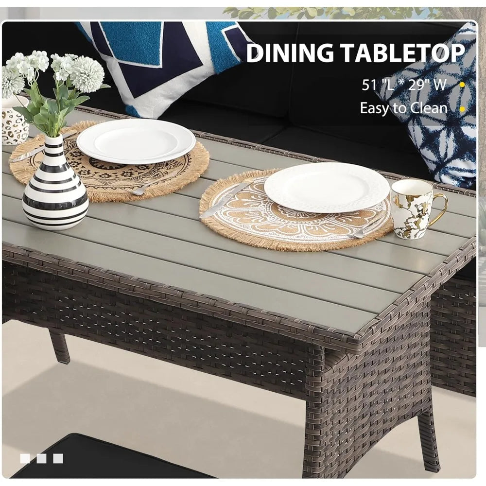 7 Piece Patio Furniture Set PE Wicker Rattan Dining Set