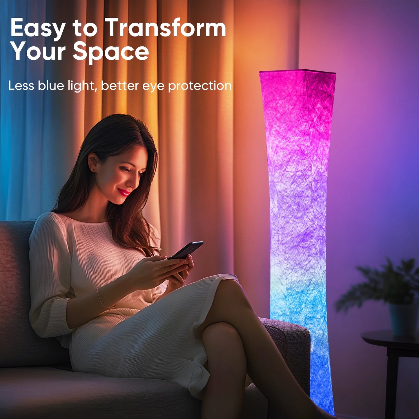 Modern RGB LED Floor Lamp Dimmable Remote Control Tyvek Shade