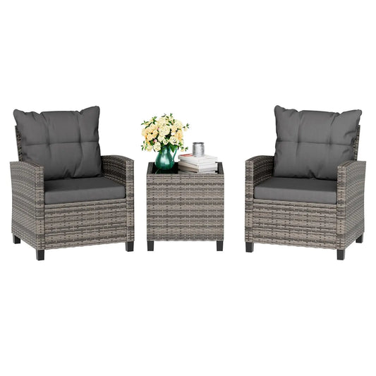 Patio Furniture Set Outdoor Wicker Rattan Bistro Cushioned Chairs
