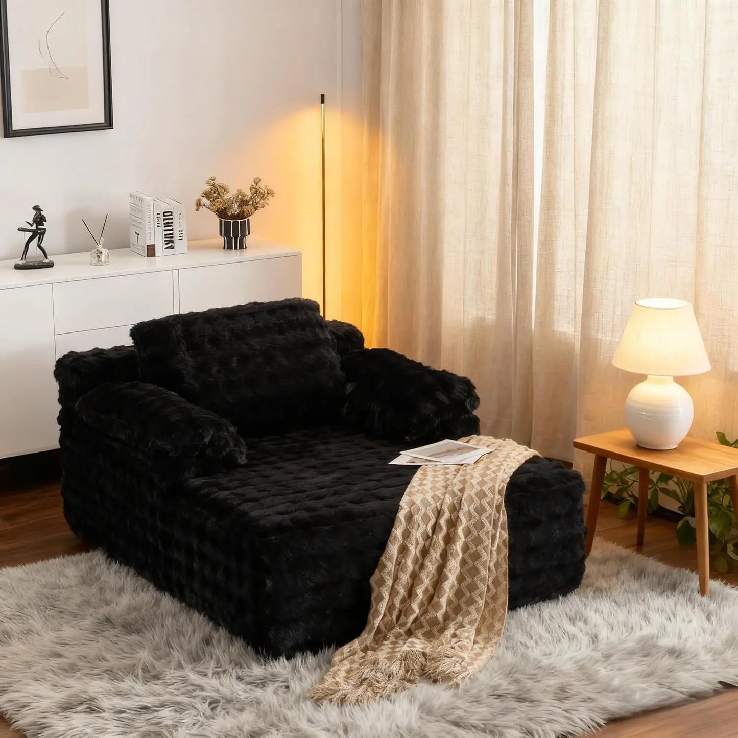 Chaise Lounge Chair Indoor Reading Bubble Fleece Upholstery Sofa Sleeper
