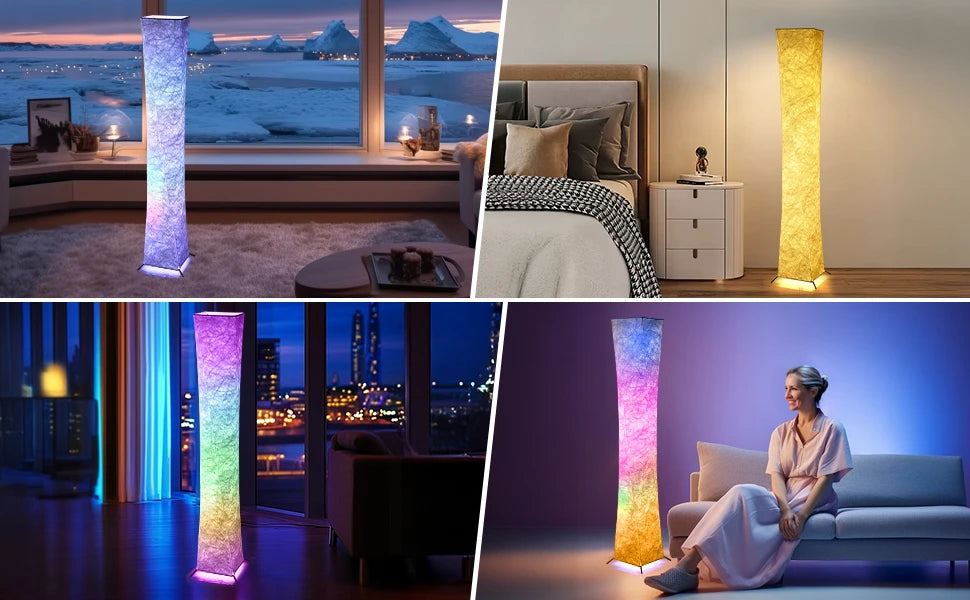 Modern RGB LED Floor Lamp Dimmable Remote Control Tyvek Shade