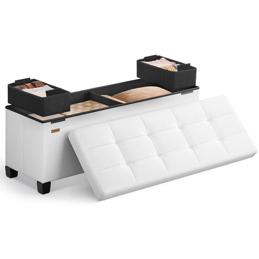 SONGMICS Storage Ottoman, Storage Bench with Legs, 15 x 43 x 15.7 Inches, Ottoman Bench, 30 Gal. (112 L), Synthetic Leather